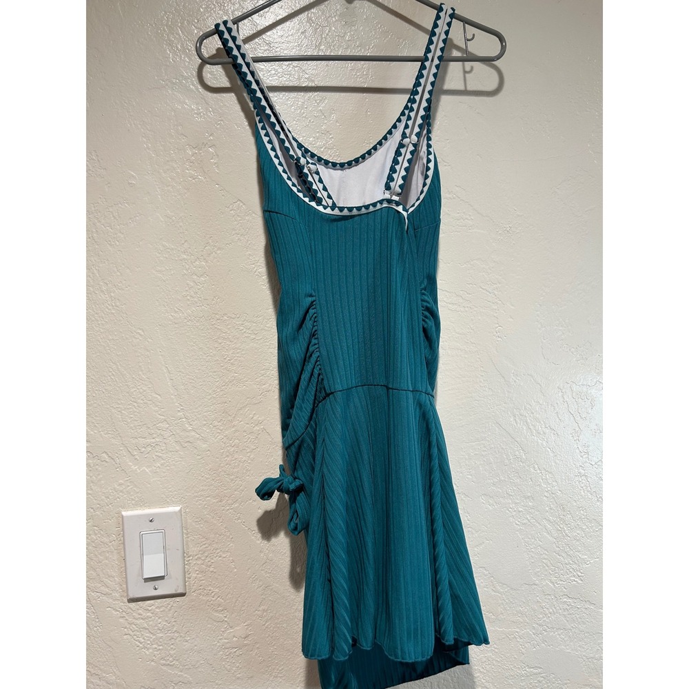 Summer Mae Teal Blue Ribbed Ric-Rac Trim Swim‎ Dress One Piece Swimsuit Size 10 - Picture 2 of 6